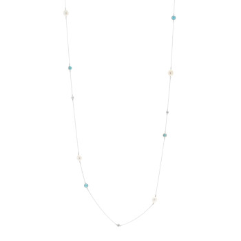 TIFFANY Sterling Silver Diamond Pearl Turquoise Elsa Peretti Color By The Yard Sprinkle Necklace