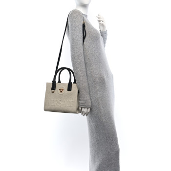 VERSACE Canvas Calfskin La Medusa Mini Tote Bag Beige
