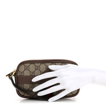 GUCCI GG Supreme Monogram Ophidia Phone Case Wristlet Brown