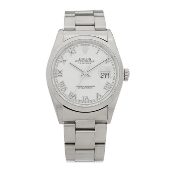 ROLEX Stainless Steel 36mm Oyster Perpetual Datejust Watch White Roman 16220