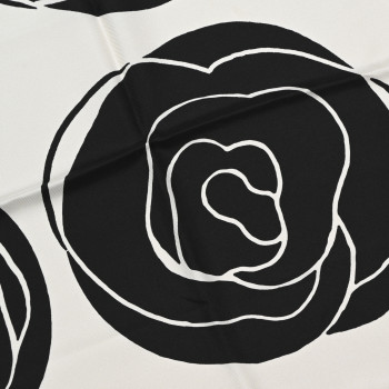 CHANEL Silk CC Camellia Scarf Black White