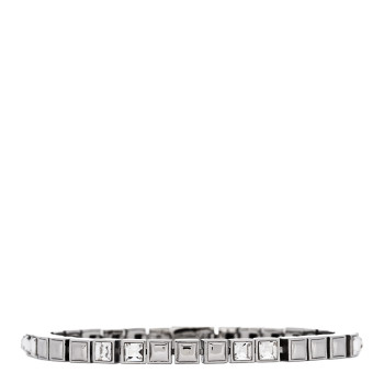 SAINT LAURENT Brass Palladium Crystal Square Tennis Bracelet M Silver