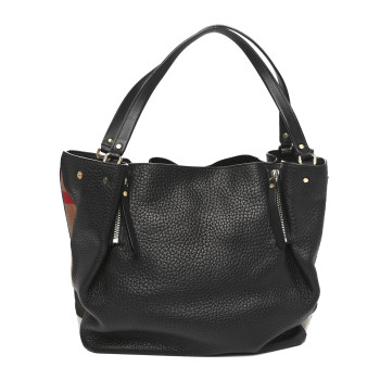 BURBERRY Grainy Calfskin House Check Medium Maidstone Black