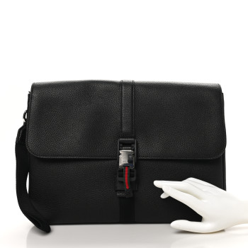 GUCCI Calfskin Web Medium Business Case Black