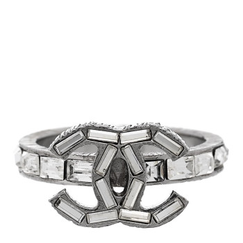 CHANEL Crystal Baguette CC Ring 52 6 Silver