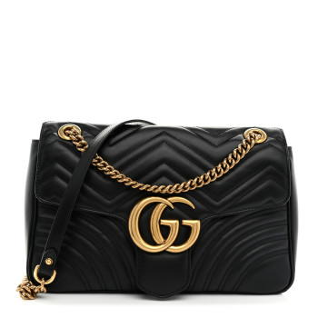GUCCI Calfskin Matelasse Medium GG Marmont Shoulder Bag Black
