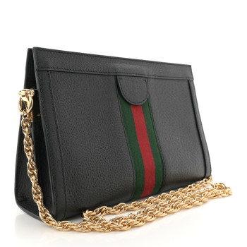 GUCCI Calfskin GG Web Small Ophidia Chain Shoulder Bag Black