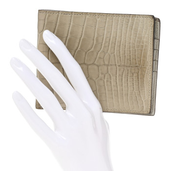 HERMES Shiny Alligator MC2 Copernic Compact Wallet Gris Tourterelle