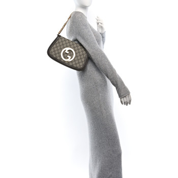 GUCCI GG Supreme Monogram Textured Dollar Calfskin Blondie Chain Shoulder Flap Bag Beige Ebony New Acero