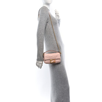 FENDI Nappa FF 1974 Embossed Mini Baguette Rosa Quarzo