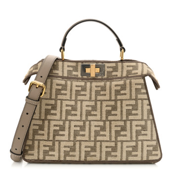 FENDI Chenille Vitello Seta FF Small Peekaboo I SEE U Satchel Tortora Nuvola