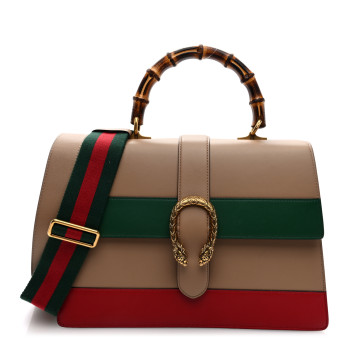 GUCCI Moon Calfskin Web Large Dionysus Bamboo Top Handle Bag Camelia Bright Evergreen Hibiscus Red