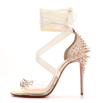 CHRISTIAN LOUBOUTIN PVC Specchio Nappa Laser Barbarissima Sandals 36.5 Nude