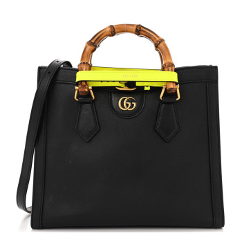 GUCCI Calfskin Small Diana Tote Bag Black Yellow Fluo