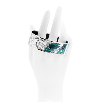 HERMES Enamel Printed Wide Mythique Phoenix Bracelet 70 Pierres Et Cactus