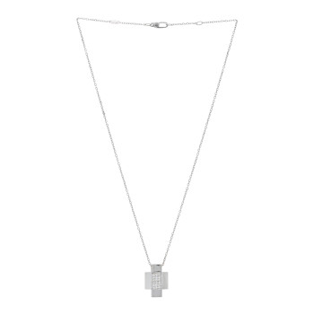 GUCCI 18K White Gold Diamond Wide Cross Pendant Necklace