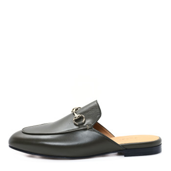 GUCCI Calfskin Womens Princetown Slippers 37.5 Luscious Green