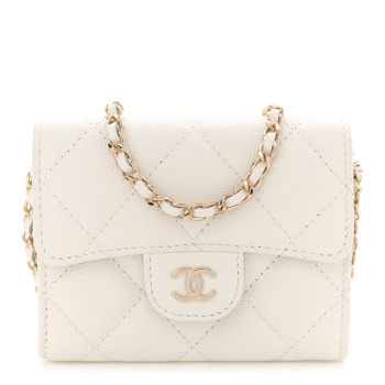 CHANEL Caviar Quilted Flap Card Holder On Chain White