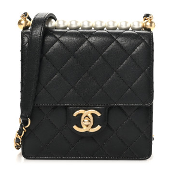 CHANEL Goatskin Quilted Chic Pearls Flap Black