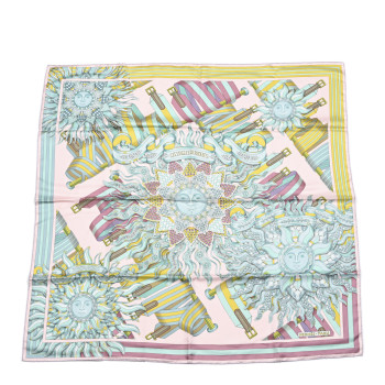 HERMES Silk Les Sangles de Phoebus Scarf 90 Rose Pale Aqua Arnica