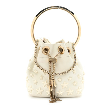 JIMMY CHOO Goatskin Micro Star Studded Bon Bon Bucket Bag White
