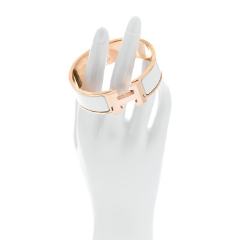 HERMES Enamel Wide Clic Clac H Bracelet GM White