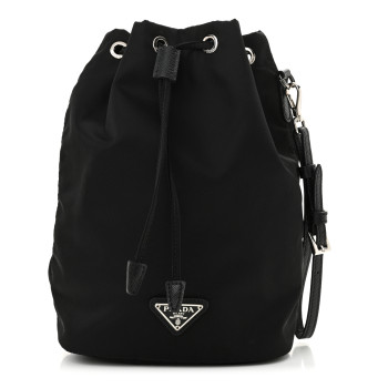 PRADA Saffiano Tessuto Nylon Vela Bucket Wristlet Black