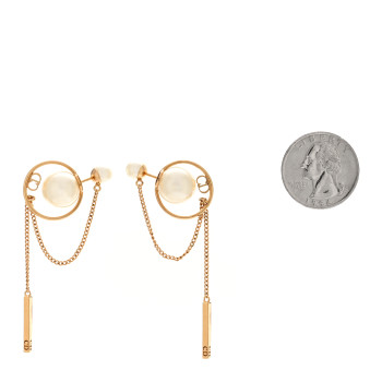 CHRISTIAN DIOR Pearl Tribales Dangle Chain Earrings Gold