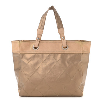 CHANEL Metallic Coated Canvas Large Paris Biarritz Tote Gold