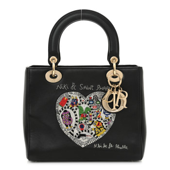 CHRISTIAN DIOR Calfskin Niki De Saint Phalle Heart Medium Supple Lady Dior Black