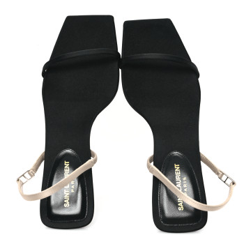 SAINT LAURENT Satin Slingback Jaspe 55 Sandals 38 Black Partridge Pink