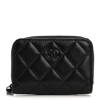CHANEL Lambskin Quilted Zip Coin Purse So Black