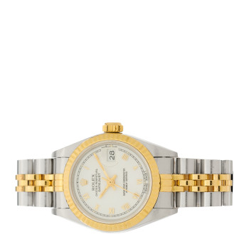 ROLEX Stainless Steel 18K Yellow Gold 26mm Oyster Perpetual Datejust Watch White Roman 69173