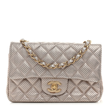 CHANEL Metallic Lambskin Perforated Mini Rectangular Flap Light Gold
