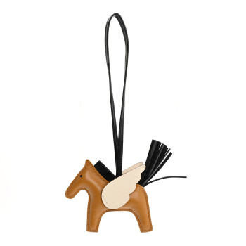 HERMES Milo Lambskin Grigri Rodeo Pegase Horse Bag Charm PM Sesame Black Nata