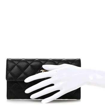 CHANEL Caviar Quilted Large Gusset Flap Wallet Black