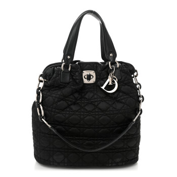 CHRISTIAN DIOR Nylon Cannage Charming Lock Tote Black