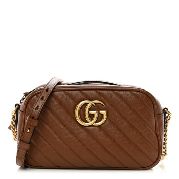 GUCCI Glazed Calfskin Matelasse Diagonal Small GG Marmont Chain Shoulder Bag Cuir