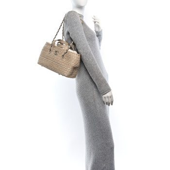 CHANEL Woven Straw Caviar Tote Beige