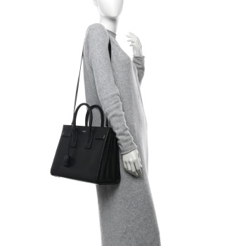 SAINT LAURENT Grained Calfskin Small Sac De Jour Black