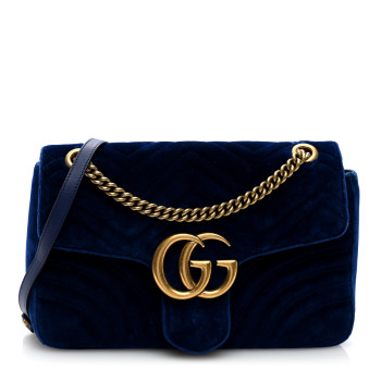 GUCCI Velvet Matelasse Medium GG Marmont Shoulder Bag Cobalt Blue
