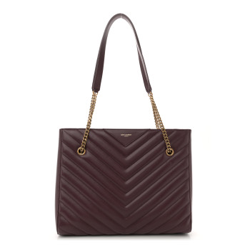SAINT LAURENT Grain de Poudre Matelasse Chevron Medium Tribeca Shopping Bag Rouge Legion