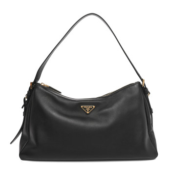 PRADA Soft Calfskin Large Aimée Shoulder Bag Black