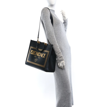 FENDI X VERSACE Calfskin Plexiglass Fendace Medium Fendi Sunshine Shopper Tote Black