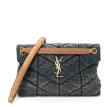 SAINT LAURENT Denim Quilted Small Loulou Puffer Monogram Chain Satchel Blue Cinnamon