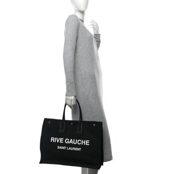 SAINT LAURENT Linen Calfskin Rive Gauche Tote Black