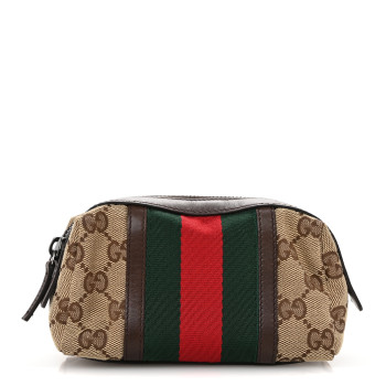 GUCCI Monogram Web Small Cosmetic Case Dark Brown