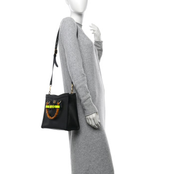 GUCCI Calfskin Small Diana Tote Bag Black Yellow Fluo