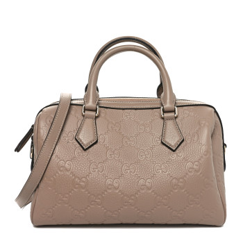 GUCCI Calfskin GG Emblem Small Top Handle Bag Taupe