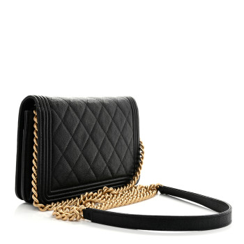 CHANEL Caviar Quilted Boy Wallet On Chain WOC Black